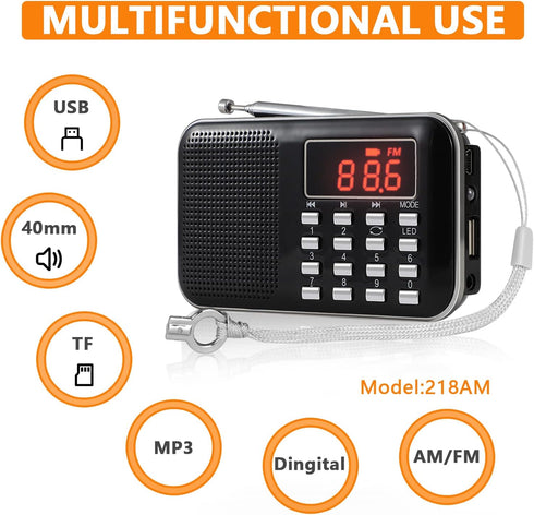 Leting Portable AM FM Radios with MP3 Speaker, Rechargeable Battery, Mini Radio with Best Reception, Supports Micro