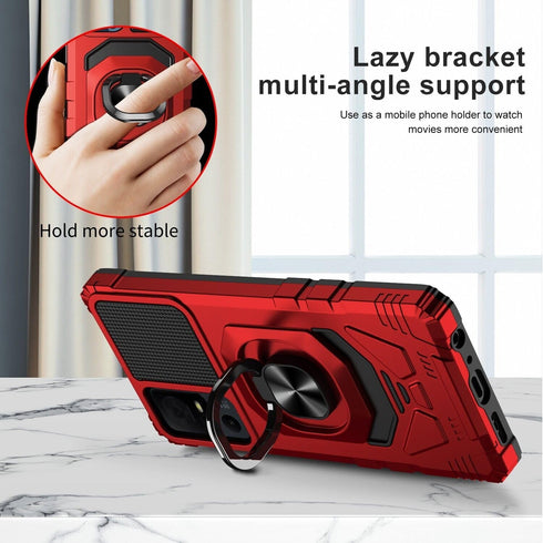 TCL 40 XE 5G Case, Shockproof Protective Phone Case with Ring Stand - RS7 Red