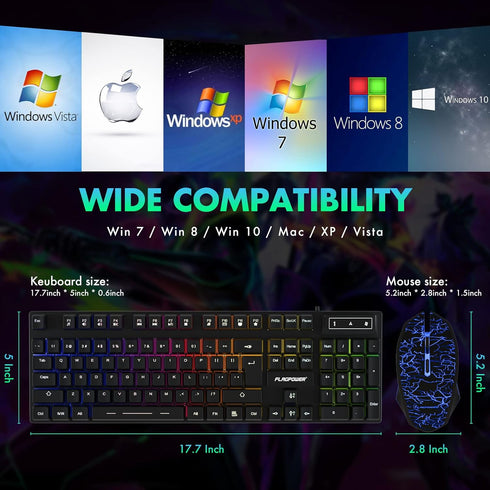 RGB Gaming Keyboard and Breathing Mouse Combo, Adjustable Backlit Mechanical Feeling Keyboard with 4 Colors, 4800DPI