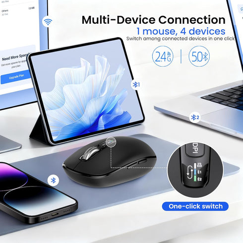 INFINMIND Mouse,USB+BT2,Multi 4-Way 3000 DPI,10 2 Wireless Bluetooth Device Ergo Full Size Mouses-big Hand,Metal Super