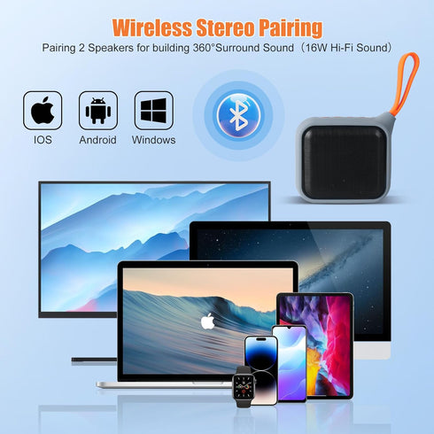 Waterproof Portable Bluetooth Speaker, 8W Big Sound, 20H Playtime, BT 5.3, TWS for Outdoor, Travel, Hiking