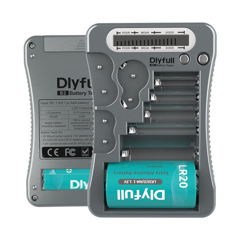Dlyfull Universal Battery Tester with LCD Display, Multi Purpose Small Battery Checker for Various Sizes