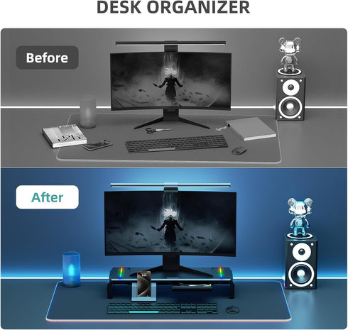 Monitor Stand Riser for Desk, Gaming Monitor with RGB Light, Foldable Computer Stand, Desk Organizers and Accessories