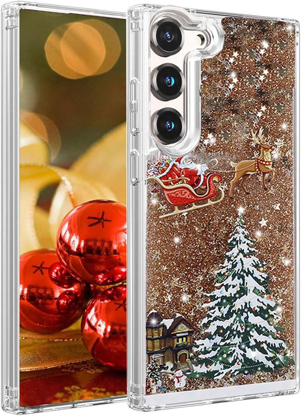 Glitter Christmas Case for Samsung Galaxy A14 5G, Cute Christmas Tree Liquid Flowing Bling Sparkle Case, Gold