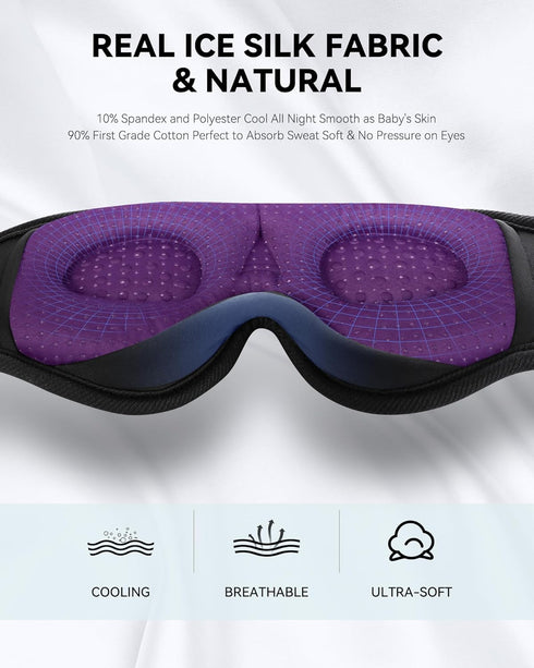 MUSICOZY 3D Sleep Headphones Mask, Wireless Bluetooth Headband Headphones for Side Sleepers, Unique Gifts - Purple