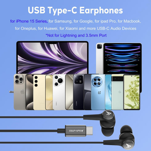 USB C Headphones Earbuds for iPhone 15 Pro Max, Wired Type C Earphones with Microphone for Android, Samsung Galaxy,