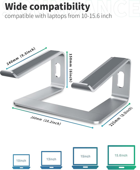SOUNDANCE 10 15.6 Inches Laptop Stand, Aluminum Computer Riser, Ergonomic Laptops Elevator for Desk, Metal Holder