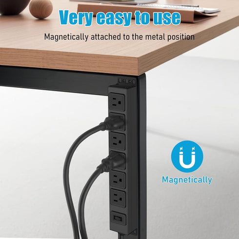 HHSOET 6 6FT Wall Mount Magnetic Power Strip, Under Desk Outlet Mountable Socket, Metal Long Heavy Duty Surge Protector