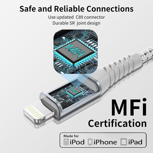 iPhone Charger Cable 2FT, 3Pack USB A to Lightning Braided Short Cable for Fast Charging Compatible with iPhone