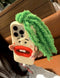 Funny Phone Case for iPhone 15, Cute 3D Sweating Emoticon Green Braids Hair Ugly Soft Silicone Case for Women Girls