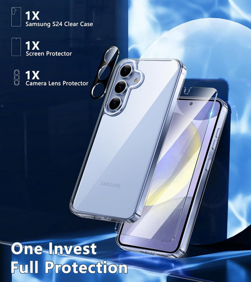 FNTCASE Anti Yellowing Clear Case for Samsung Galaxy S24, Military Grade Protection Slim Shockproof Transparent Cover