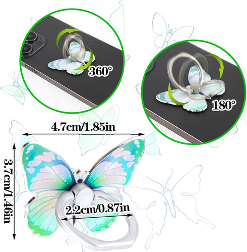4Pcs Butterfly Phone Ring Stand, Colored Cute Butterfly Grip, Metal Cell Phone Finger Holder Compatible with Phones