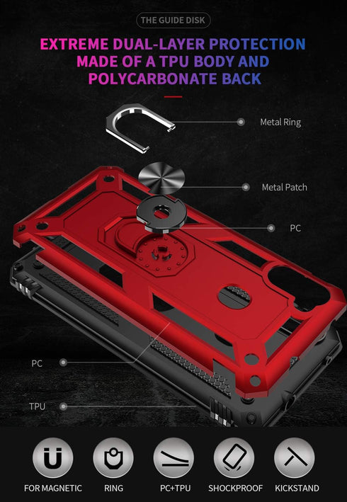 Galaxy A11 Case, Military Grade Heavy Duty Armor Protection Cover with HD Screen Protector and Magnetic Ring Kickstand