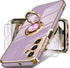 Dretal Galaxy A15 5G Case - Slim TPU, Screen Protector, 360° Rotatable Ring Holder, Magnetic Kickstand, Gold Edge