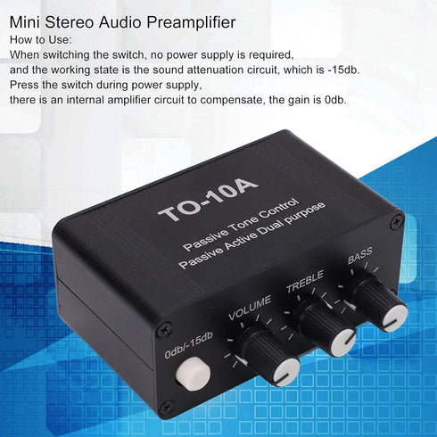 Garosa Mini Electronic Audio Stereo Preamplifier, DC 12V Small Stereo Audio Amplifier with Treble Bass Volume Control