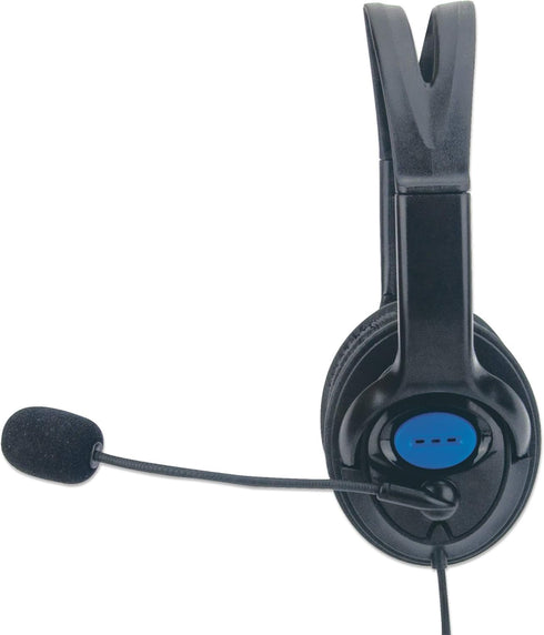 Manhattan Lightweight Over-Ear Stereo Headset, 6 ft. Cable, Two 3.5 mm Plugs, Adjustable Microphone