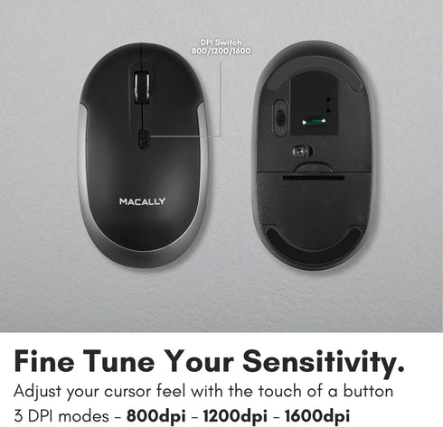 Macally Wireless Bluetooth Mouse for Mac, MacBook Pro/Air, iPad, and PC - Comfortable Quiet Click Mouse - Space Gray