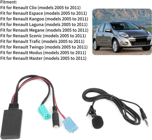 Bluetooth Audio Adapter,DC12V 6Pin Bluetooth Audio Cable Car Stereo AUX-in Adapter with Microphone ABS Fit for Renault Clio/Espace/Megane