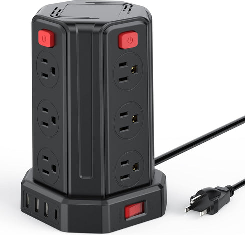 SMALLRT Power Tower Desktop Charging Station, 10 Ft Power Strip Surge Protector with 12 AC Outlets & 4 USB (1 USB C),
