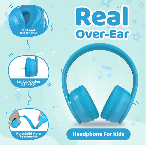 MIDOLA Kids Headphones, Bluetooth 5.4 Wireless, 68H Play Time, Volume Limit, Over-Ear Foldable Headset, Blue