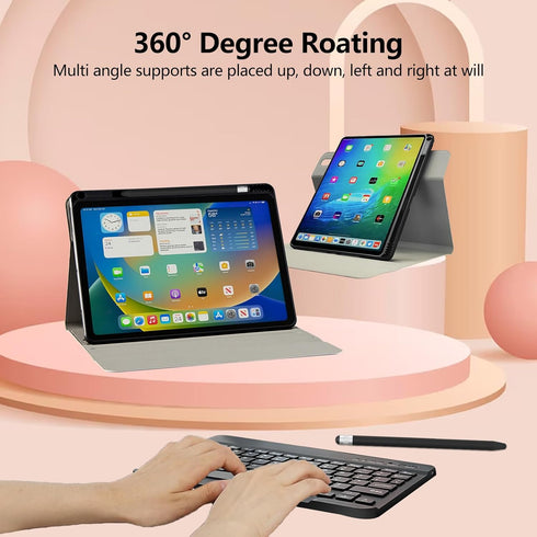 iPad 10th Generation Case 10.9 inch 2022, 360 Rotating Stand, PU Leather Cover with Wireless Keyboard