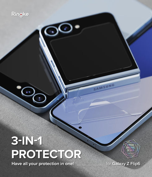 Ringke 3-in-1 Protector for Samsung Galaxy Z Flip 6 Screen Protector, 2 Internal Self Healing Film + 2 Outer Tempered