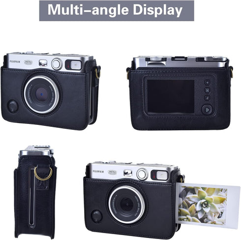 Rieibi Mini EVO Case - Retro PU Leather Protective Case for Fujifilm Instax Mini EVO Instant Camera - Black with