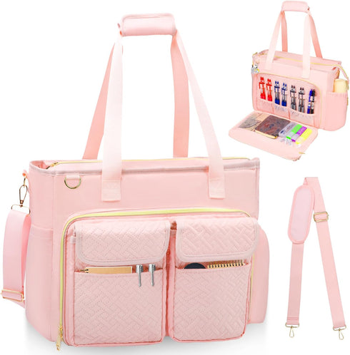 Teacher Tote Bag with 15.6 Inch Laptop Compartment, Soft Nylon Utility Bag with Multiple Pockets for Office Supplies