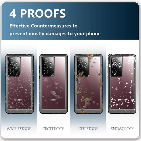 SPIDERCASE Waterproof Case for Samsung Galaxy S22 Ultra, Heavy Duty Shockproof with Built-in Screen Protector, Full