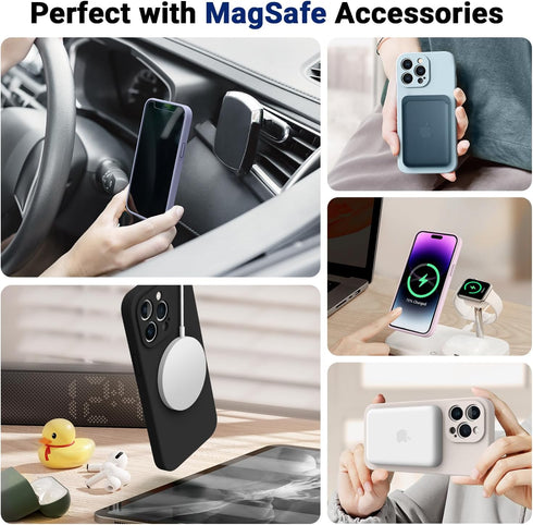 iPhone 14 Pro Max Case - Shockproof Silicone, 3 in 1 Magnetic, Designed for MagSafe, 6.7" + 2X Screen Protectors