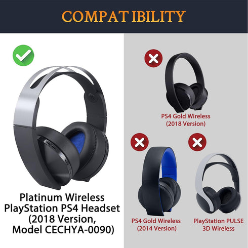 SOULWIT Ear Pads Cushions for Sony Platinum Wireless Playstation PS4 Headset, Replacement Earpads for 2018 Version, Headphone Model CECHYA-0090 (Black)