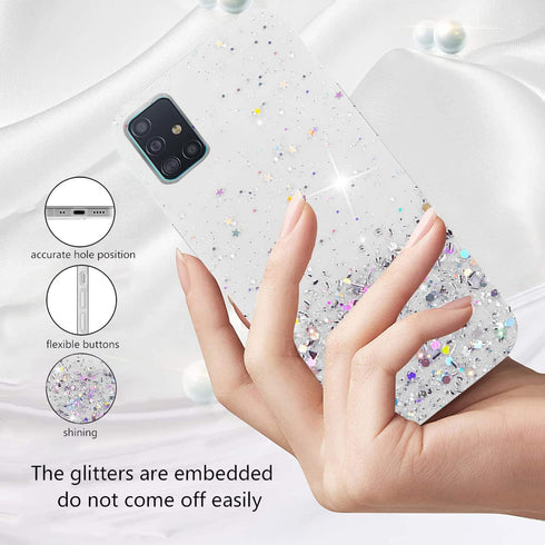 Compatible with Samsung A71 5g Case Clear Glitter Silicone, Phone Samsung Galaxy A71 5g Case Glitter Sparkle Pink Shockproof Thin Cover (Clear)