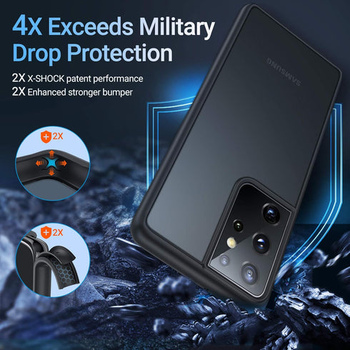 TORRAS Shockproof Case for Samsung Galaxy S21 Ultra, Military Grade Drop Tested, Translucent Matte Hard Back, Matte