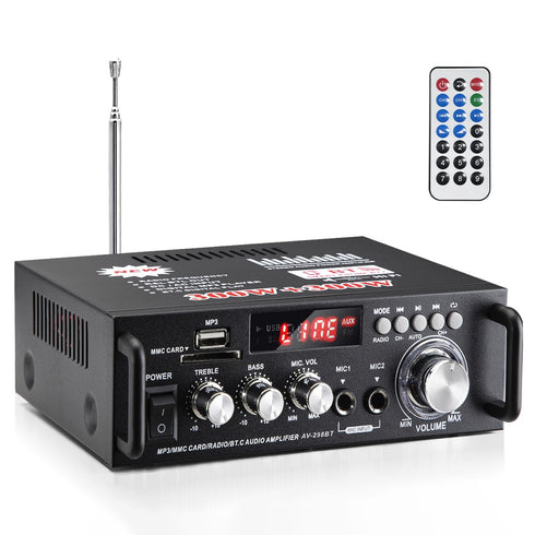 AV-298BT Stereo Audio Amplifier, Max 600W Amp 2 Channel Wireless Bluetooth 5.0