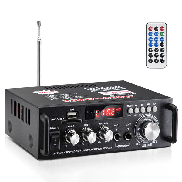 AV-298BT Stereo Audio Amplifier, Max 600W Amp 2 Channel Wireless Bluetooth 5.0
