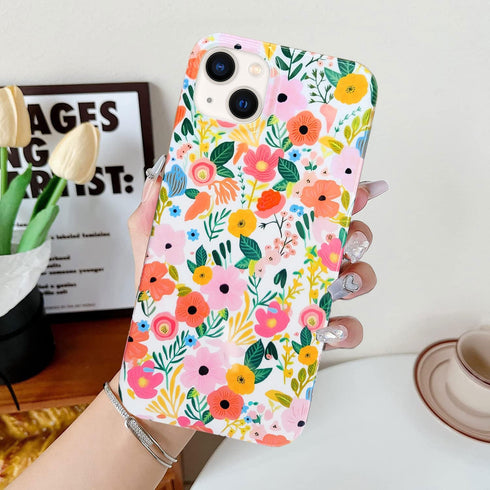 J.west iPhone 13 Case 6.1, Slim Fit Soft Shockproof Floral Cover, Cute Garden Pattern, Anti-Scratch Protection for