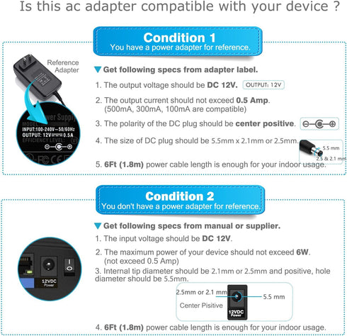 Chanzon 12V 0.5A Power Supply AC DC Switching Adapter, 12 Volt Wall Wart Converter