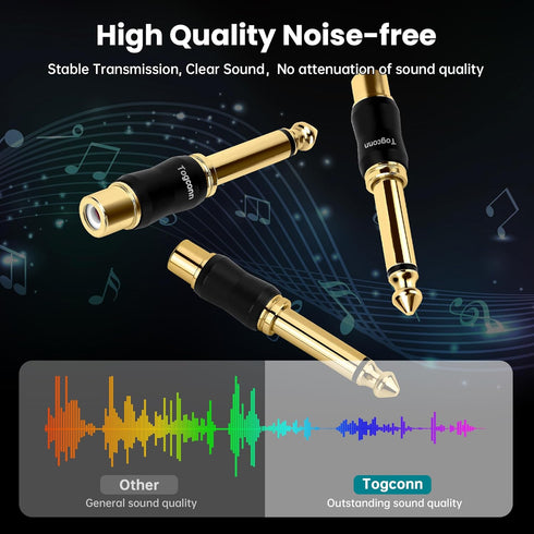 RCA to 1/4 Inch Adapter 2 Pack, 6.35mm TS Mono Male to RCA Female Jack Plug, Gold-Plated Guitar Connectors
