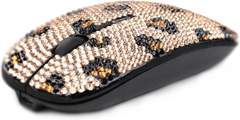 Bling Wireless Mouse - Pink Rhinestone Computer Mouse with USB Receiver, Bedazzled Leopard Mice for Notebook, PC,