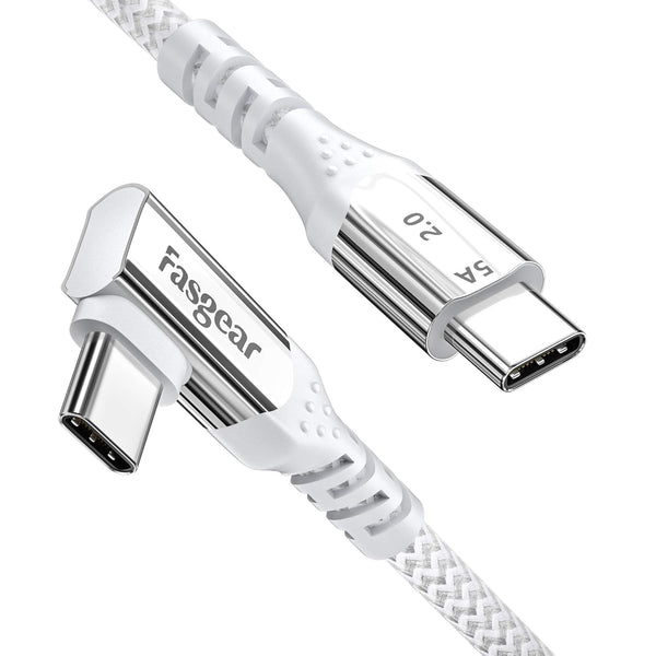 Fasgear 6ft USB C to USB C Cable, 90° Right Angle, 100W Fast Charge, 5A PD, Compatible with MacBook, iPad Pro, Galaxy