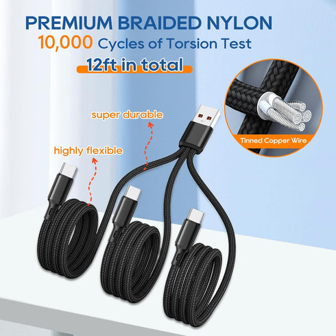 UCEC 2-Pack USB C Multi Charging Cable, 3 in 1 Braided Nylon USB C Splitter Charging Cable for Samsung Galaxy, Pixel, LG