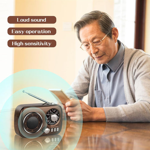 Gelielim Portable AM FM Radio, Bluetooth Speaker Retro Radio, Rechargeable Battery Operated, Suitable for Indoor &