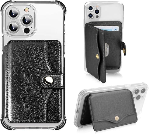 ?? Phone Wallet Stick On - Credit Card Holder for Cell Phone, Stick on for Back of Phone or Phone Case (Black)