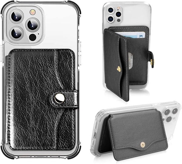 ?? Phone Wallet Stick On - Credit Card Holder for Cell Phone, Stick on for Back of Phone or Phone Case (Black)