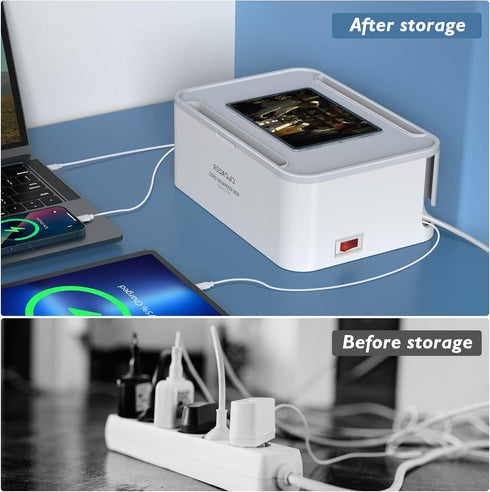 Power Strip with Cable Management Box, Redagod Surge Protector 8 Outlets and 3 USB Ports, 6.6 ft Flat Plug Extension