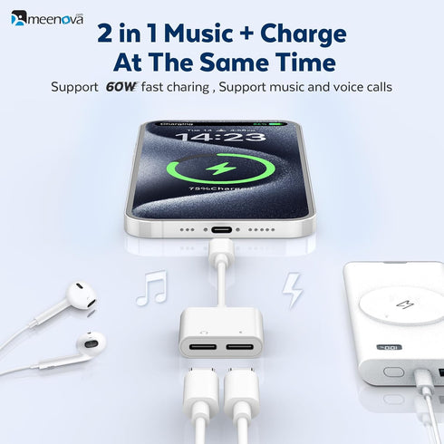 USB C Splitter 1 in 2 Out, Dual USB C Headphone and 60W Charger Adapter, Type C Audio Adapter with Fast Charging Dongle Compatible with iPhone 15, Samsung Galaxy S23/S22/S21 Ultra iPad, Pixel