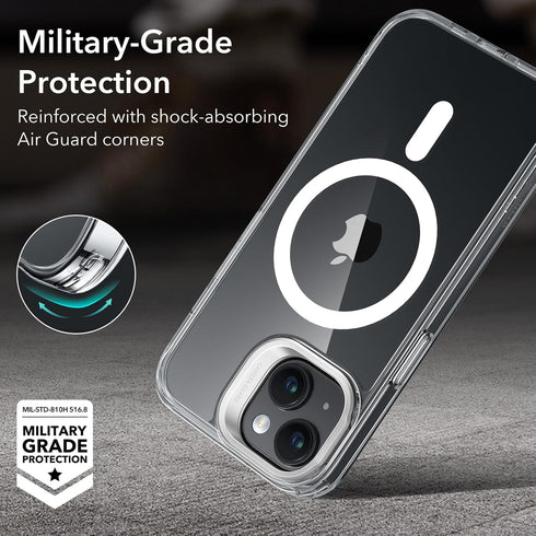 ESR Military-Grade Protective Case for iPhone 15 Plus, Clear Back Cover with Built-in Stash Stand, Compatible with
