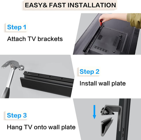 KAMIWI 22-55 Inch 100 lbs, No Drill Drywall TV Mount, No Stud TV Wall Mount for Most Brand TVs up to Easy Install No