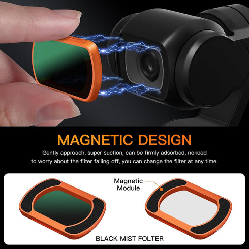 Black Mist Filter, Black Diffusion 1/4 Magnetic Creative Filter Beauty Soft Filters for DJI Osmo Pocket 3 Creator Combo