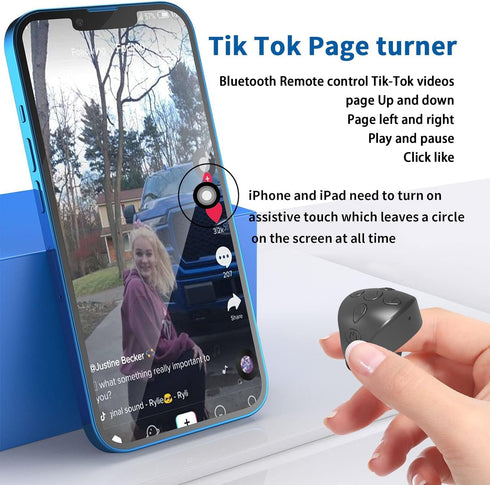 TikTok Remote Control Kindle APP Page Turner, Bluetooth Smart Ring Camera Video Recording Remote, TikTok Remote Scrolling Ring for iPhone, iPad, iOS, Android (Black)